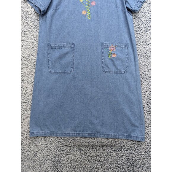 VTG Blair Denim Midi Dress Size M Floral Embroidered 90s Y2K Cottage Boho Blue - Picture 4 of 12